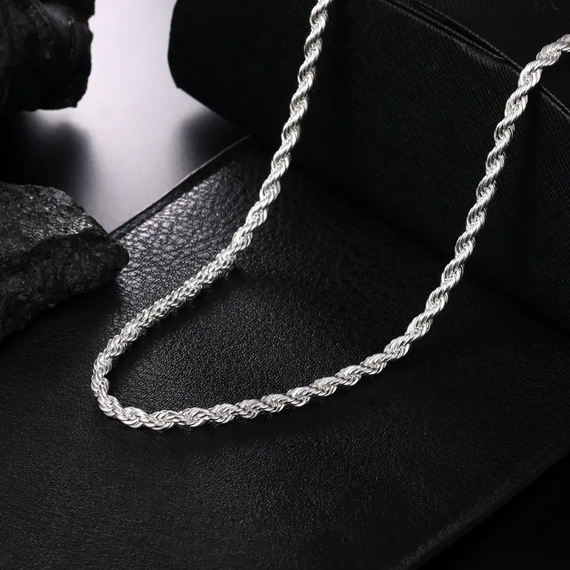 Hot Charms Fine 4MM Rope Chain 925 Sterling Silver Necklaces for Woman Men Classic Fashion Jewelry Wedding Party Holiday image 6
