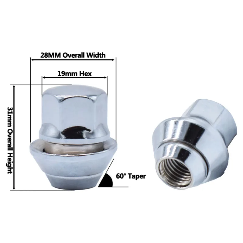20Pcs M12 X 1.5 Chromed 19mm Alloy Wheel Nuts For Ford Focus MK1 MK2 MK3 ST RS Bolt Lug Stud Tyre Whorl Nut With Washer  image 2