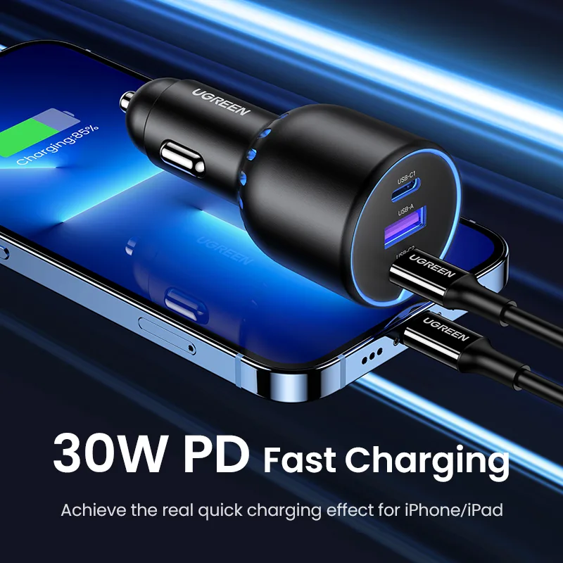 UGREEN 130W USB C Car Charger For Xiaomi iPhone 17 Samsung Galaxy S24 Laptops Tabet PD3.0 Fast Charging USB Type C Car Charger - image 3
