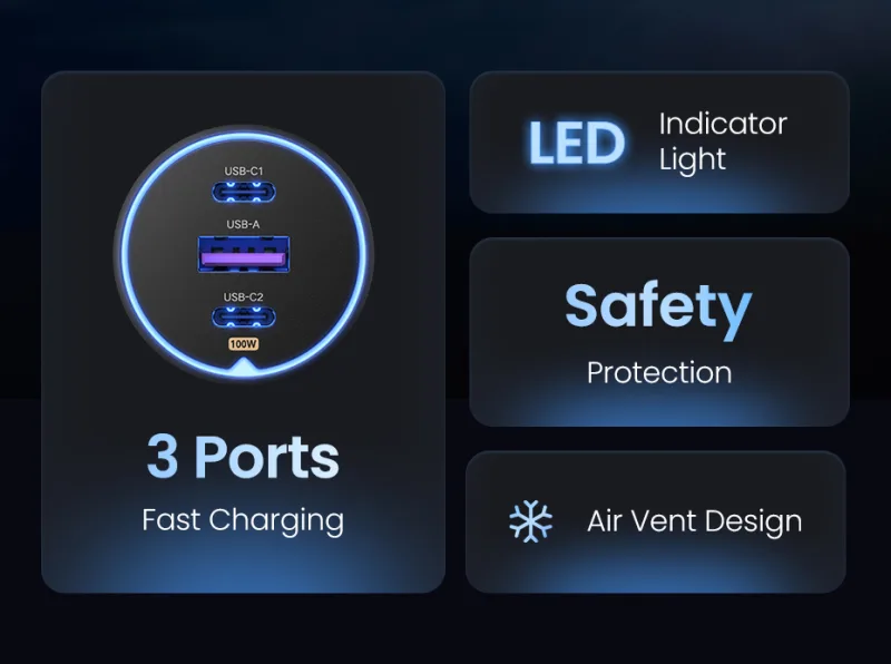 UGREEN 130W USB C Car Charger For Xiaomi iPhone 17 Samsung Galaxy S24 Laptops Tabet PD3.0 Fast Charging USB Type C Car Charger detail 2