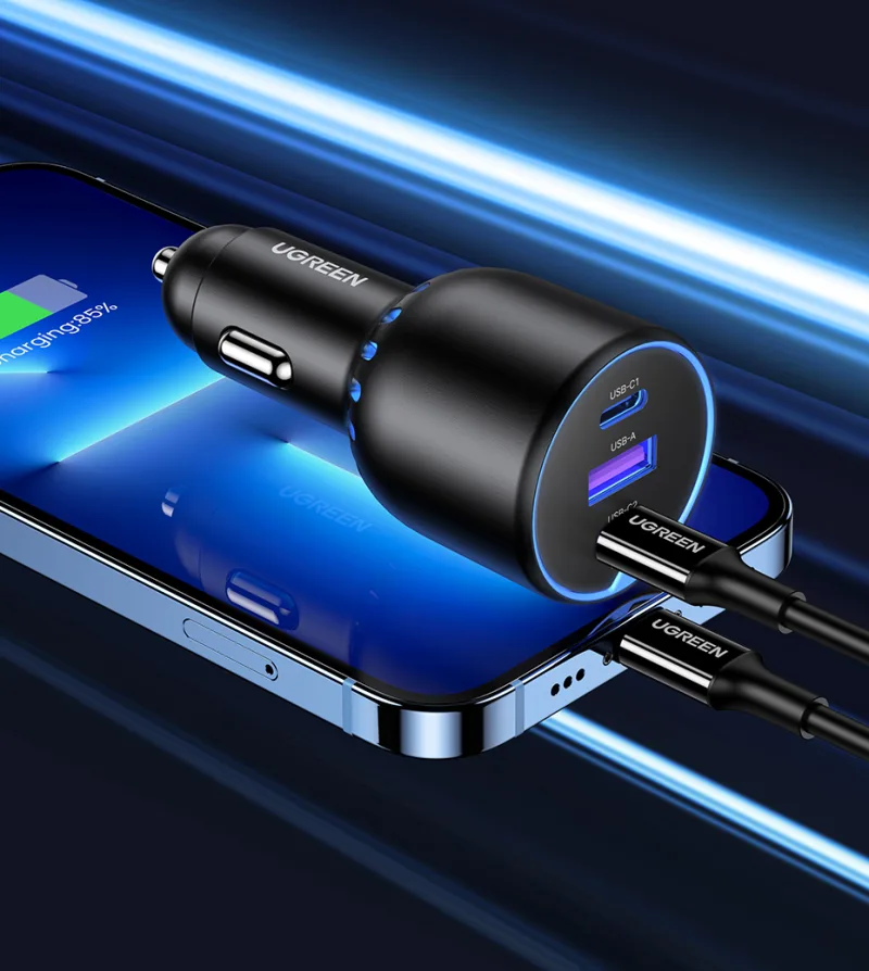 UGREEN 130W USB C Car Charger For Xiaomi iPhone 17 Samsung Galaxy S24 Laptops Tabet PD3.0 Fast Charging USB Type C Car Charger detail 4