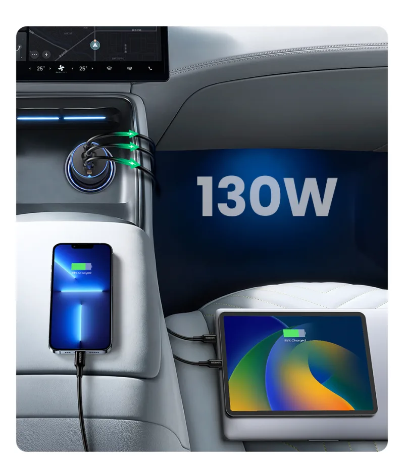 UGREEN 130W USB C Car Charger For Xiaomi iPhone 17 Samsung Galaxy S24 Laptops Tabet PD3.0 Fast Charging USB Type C Car Charger detail 6