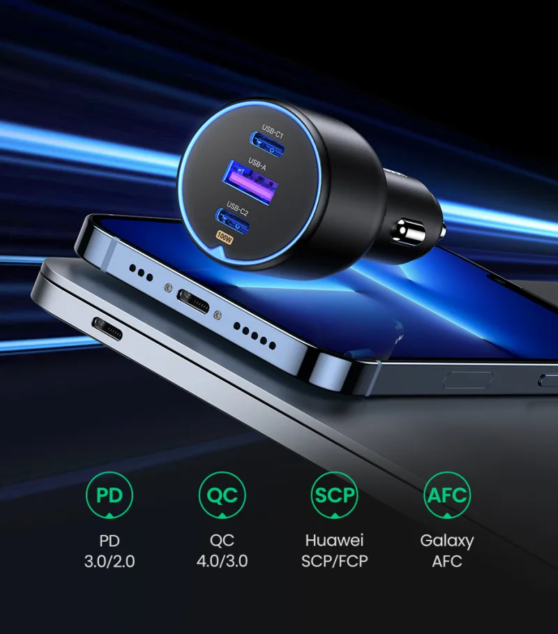 UGREEN 130W USB C Car Charger For Xiaomi iPhone 17 Samsung Galaxy S24 Laptops Tabet PD3.0 Fast Charging USB Type C Car Charger detail 8