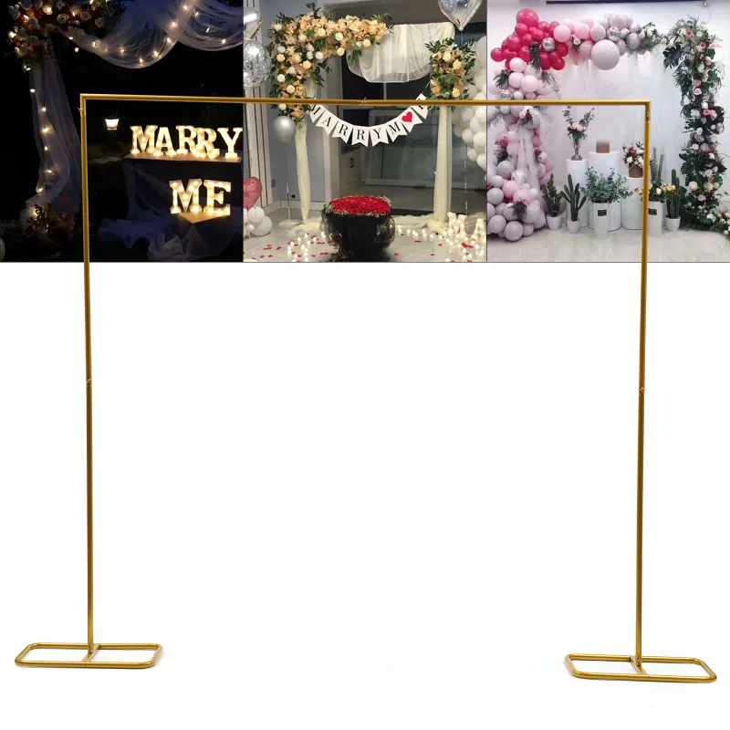 Rectangle Wedding Arch 2x2.1m Door Background Wrought Iron Decorative Props Flower Rack Gold - image 4