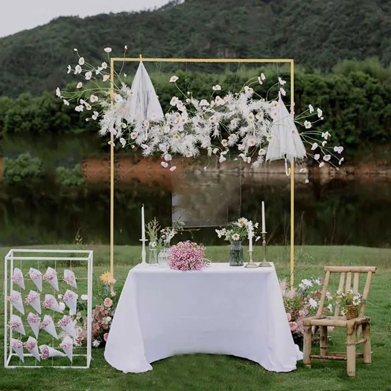 Rectangle Wedding Arch 2x2.1m Door Background Wrought Iron Decorative Props Flower Rack Gold detail 1