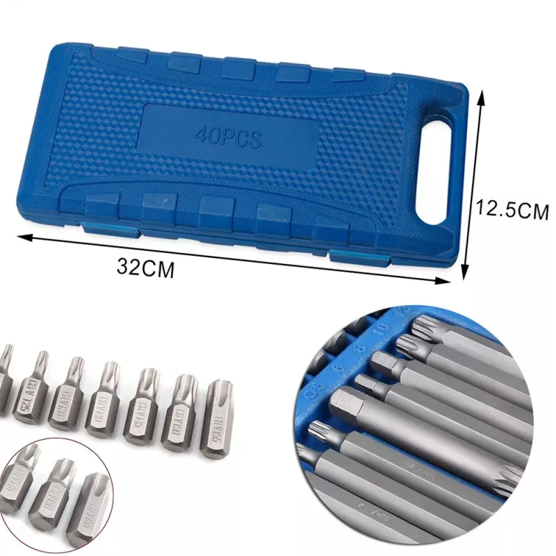 40Pcs/Set 3/8" & 1/2" Drive Allen Key Torx Hex Star Spline Socket Bit Chrome Sockets Set Handle Tools Kit With Case image 6