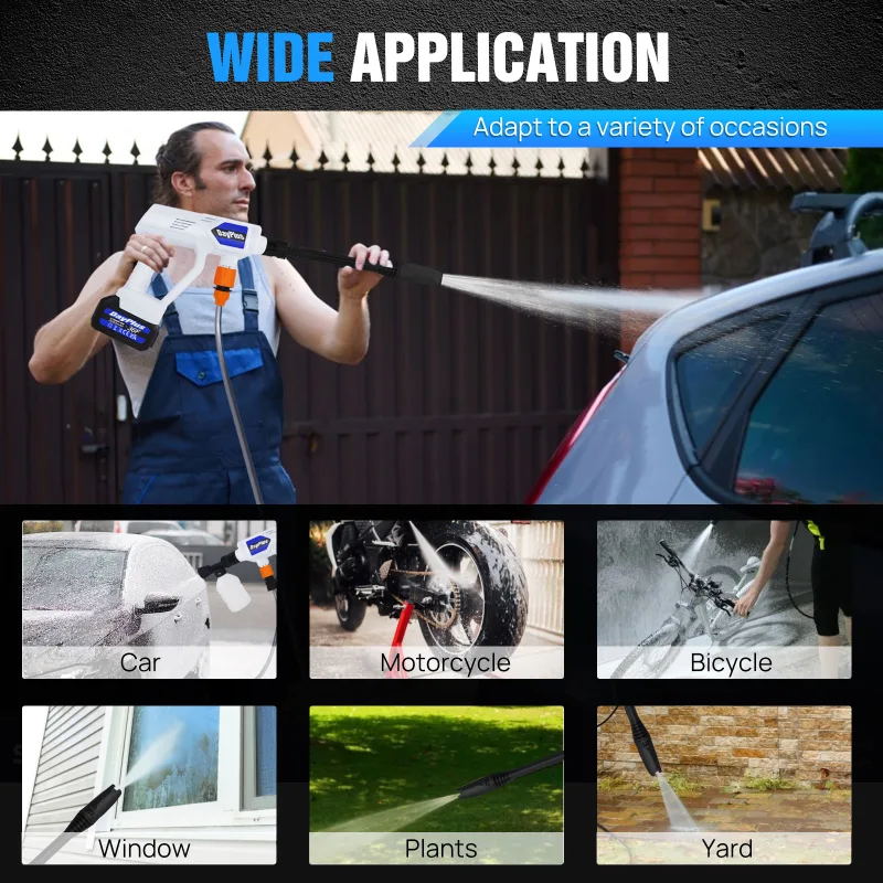Cordless Power Washer Portable Pressure Washer High Pressure Cleaner Jet Car Washer Gun Washing with 1.5Ah Battery and C image 3
