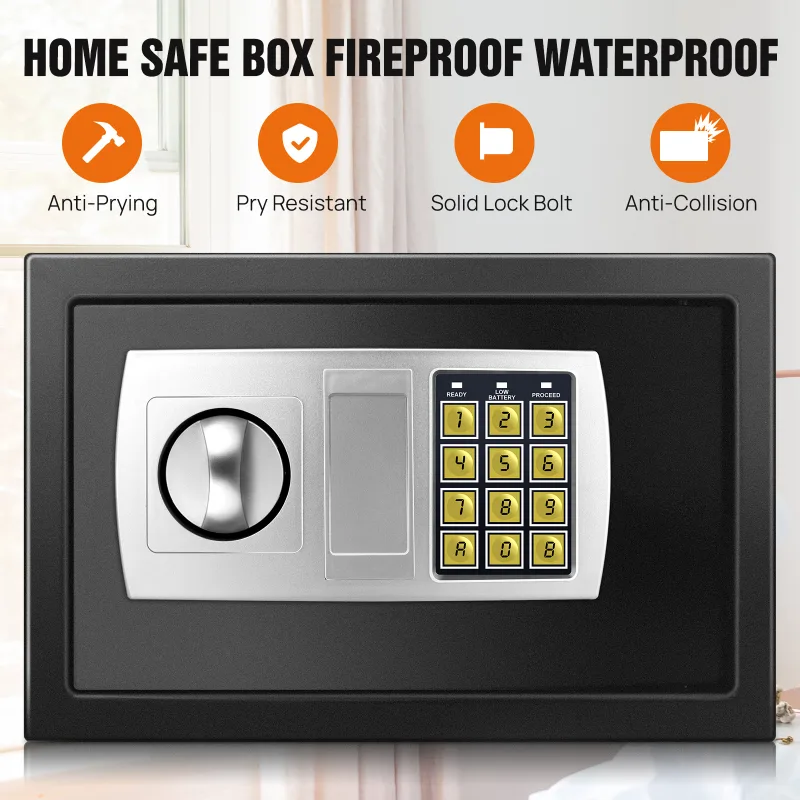 Fireproof 8.5L Electronic Password Security Safe Money Cash Deposit Box Office Home Safe Password Key Anti-theft Safe Bo image 2