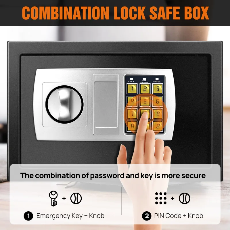 Fireproof 8.5L Electronic Password Security Safe Money Cash Deposit Box Office Home Safe Password Key Anti-theft Safe Bo image 3
