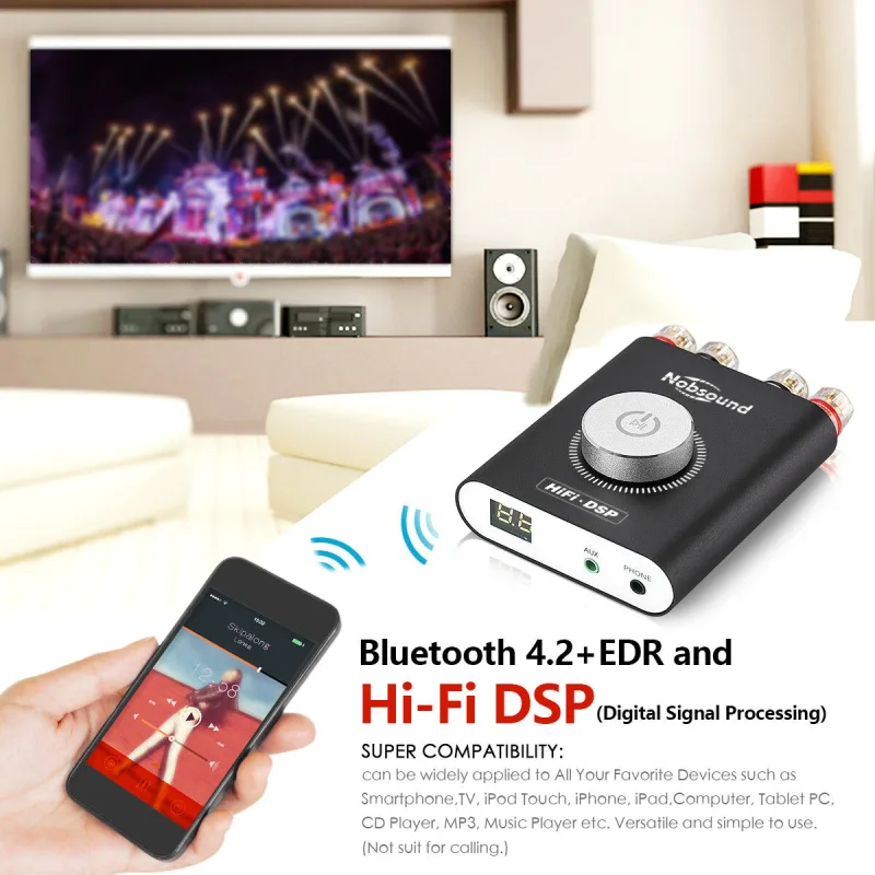 Nobsound Hi-Fi DSP TPA3116 Digital Power Amplifier Hifi Stereo Audio Headphone Amp Bluetooth 5.0 Audio Receiver detail 2
