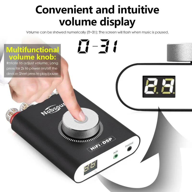 Nobsound Hi-Fi DSP TPA3116 Digital Power Amplifier Hifi Stereo Audio Headphone Amp Bluetooth 5.0 Audio Receiver detail 3