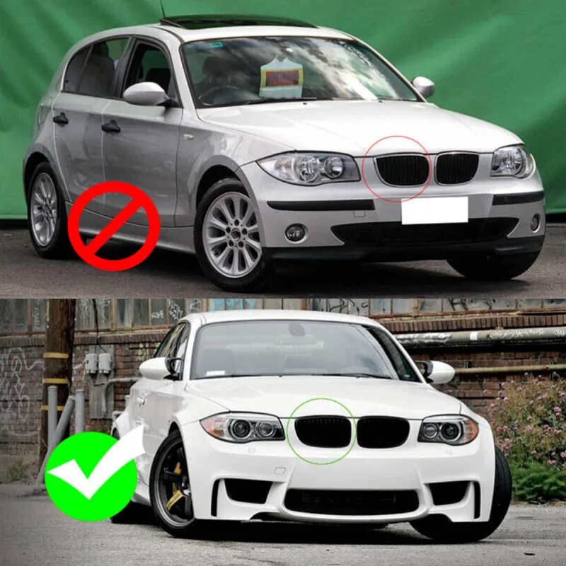 1 Pair Front Kidney Grille Gloss Black For BMW 1 Series E81 E82 E87 E88 2007-2011 1 Slat Line Car Styling Sport Racing Grills - image 2