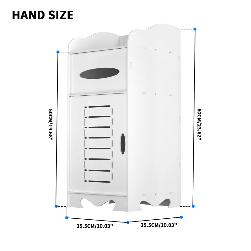 Bathroom Floor Cabinet, Bathroom Storage Cabinet Unit White Waterproof Wooden Cabinet with 2 Layers and 1 Doors Storage  image 2
