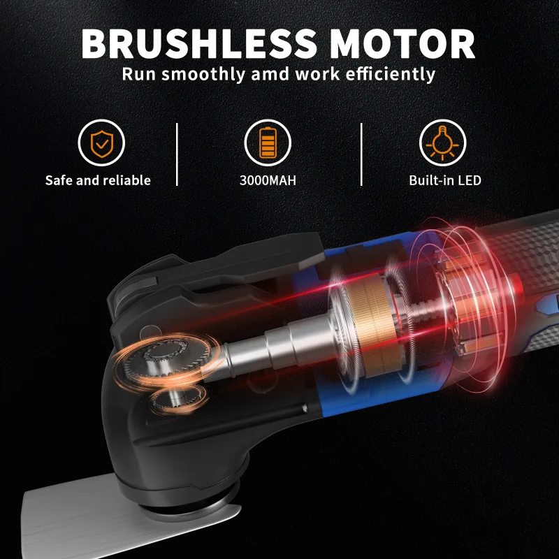 Cordless Oscillating Tool,2000 RPM Brushless Multifunction Tool with 4°,6 Speed,Saw Blades Sanding Papers,21V 1.5Ah Batt image 5