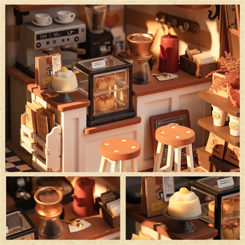 Robotime Rolife NO.17 Cafe 3D Puzzle DIY Miniature Dollhouse Kit Crafts Hobbies Amazing Gift for Women Children DG162 image 3