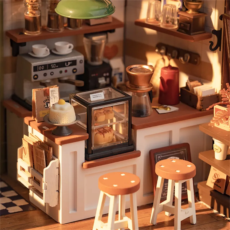 Robotime Rolife NO.17 Cafe 3D Puzzle DIY Miniature Dollhouse Kit Crafts Hobbies Amazing Gift for Women Children DG162 image 4