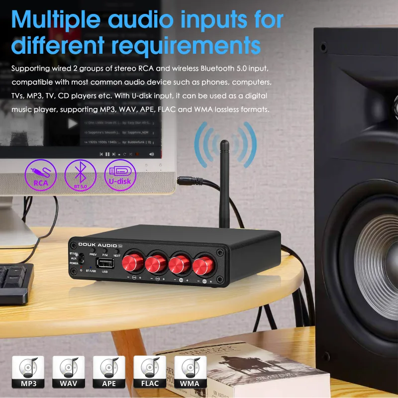 Nobsound HiFi Stereo Bluetooth 5.0 Digital Power Amplifier USB Music Player 2/4 Channel Home Multi Zone Audio Amp Receiver 50W*4 detail 5