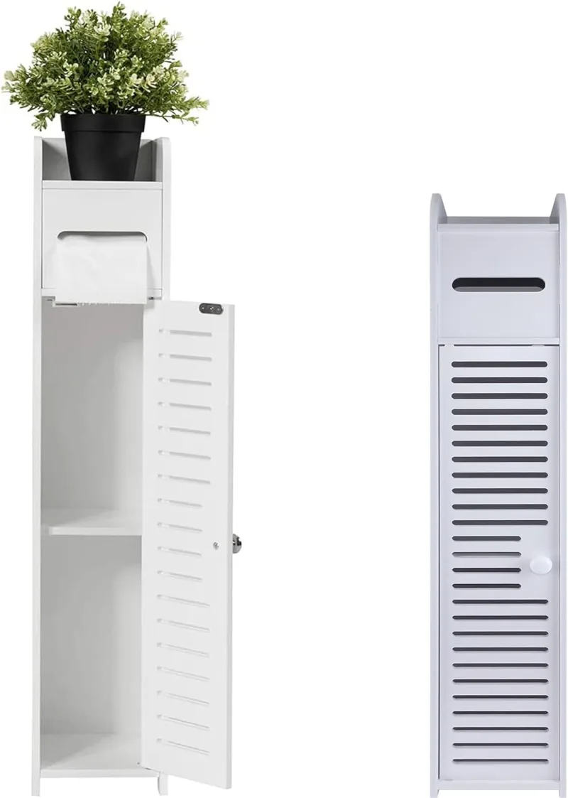 DayPlus Bathroom Floor Cabinet Home Storage Cabinet with Doors and Shelves, Home Furniture Unit, 16 x 15 x 80 cm image 1