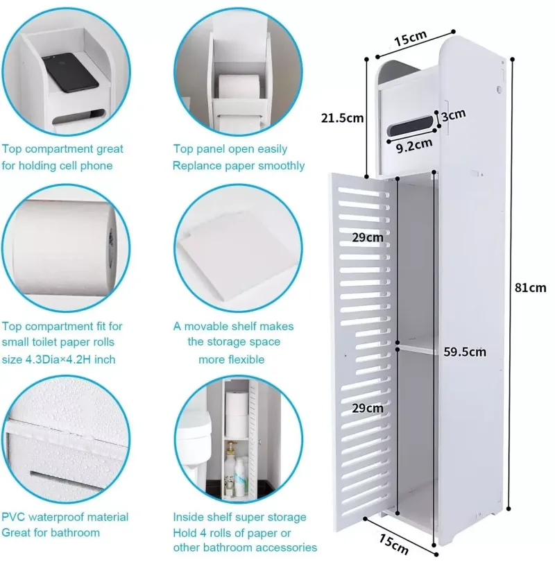 DayPlus Bathroom Floor Cabinet Home Storage Cabinet with Doors and Shelves, Home Furniture Unit, 16 x 15 x 80 cm image 4