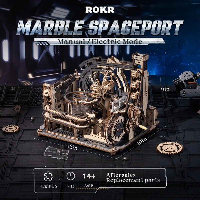 ROBOTIME Rokr Electric Marble Run with Light 3D Puzzle Toys Marble Spaceport Gifts for Kids Children Connect With Night  image 3