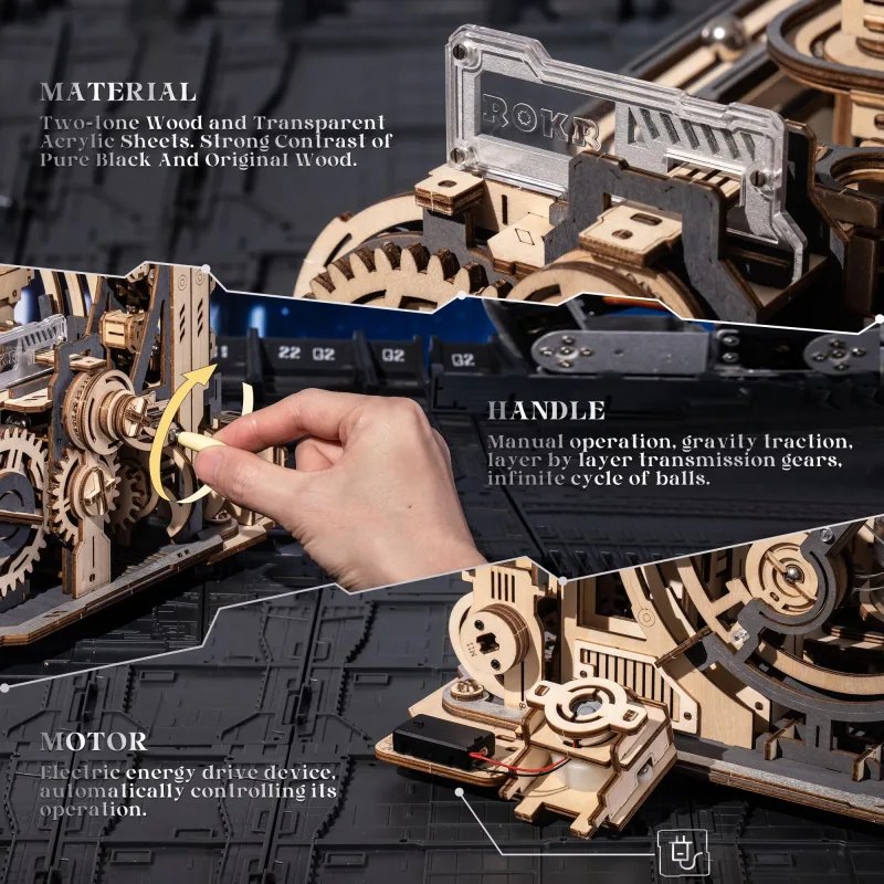 ROBOTIME Rokr Electric Marble Run with Light 3D Puzzle Toys Marble Spaceport Gifts for Kids Children Connect With Night  image 6