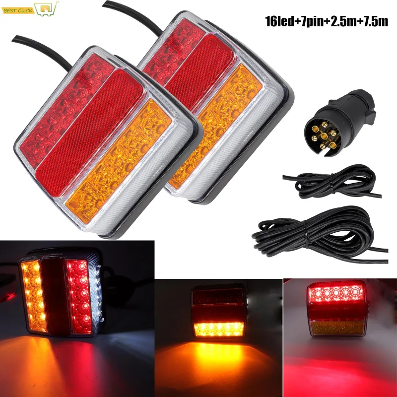 X2 Rear Towing Tail Lights 12V 10m Line 7 Pin Kit Universal Brake Stop Indicator Lamp License Number Plate Waterproof Re image 1