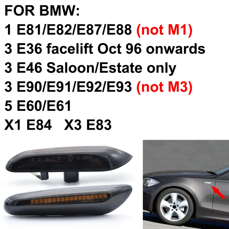 Side Marker Car Styling Flowing Lights Smoked Lens Turn Signal Light Side Indicator Dynamic Led For BMW E90 E92 E60 E87  image 3