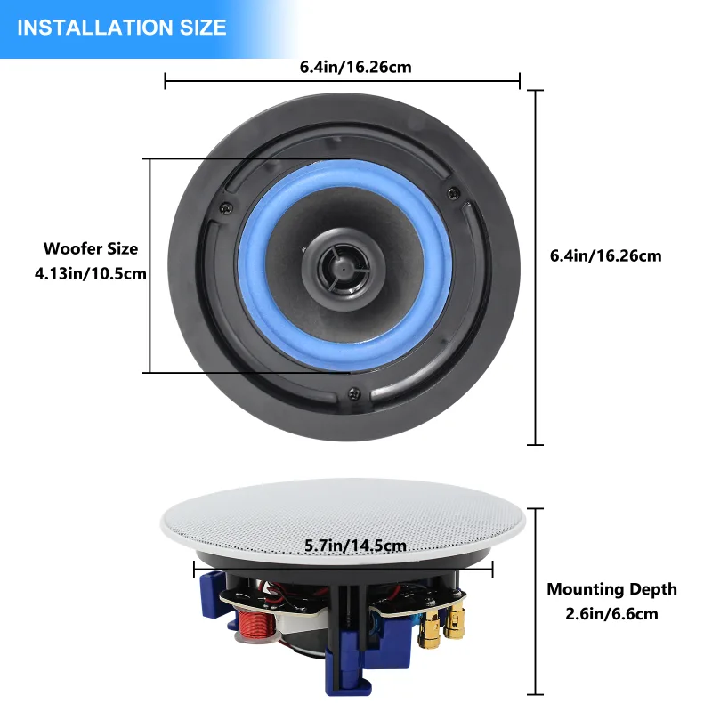 Herdio 320 Watts 2 Way Flush Mount Ceiling Speakers 4 Inches Perfect For Bathroom Kitchen Living Room Office 4 Speakers  image 2