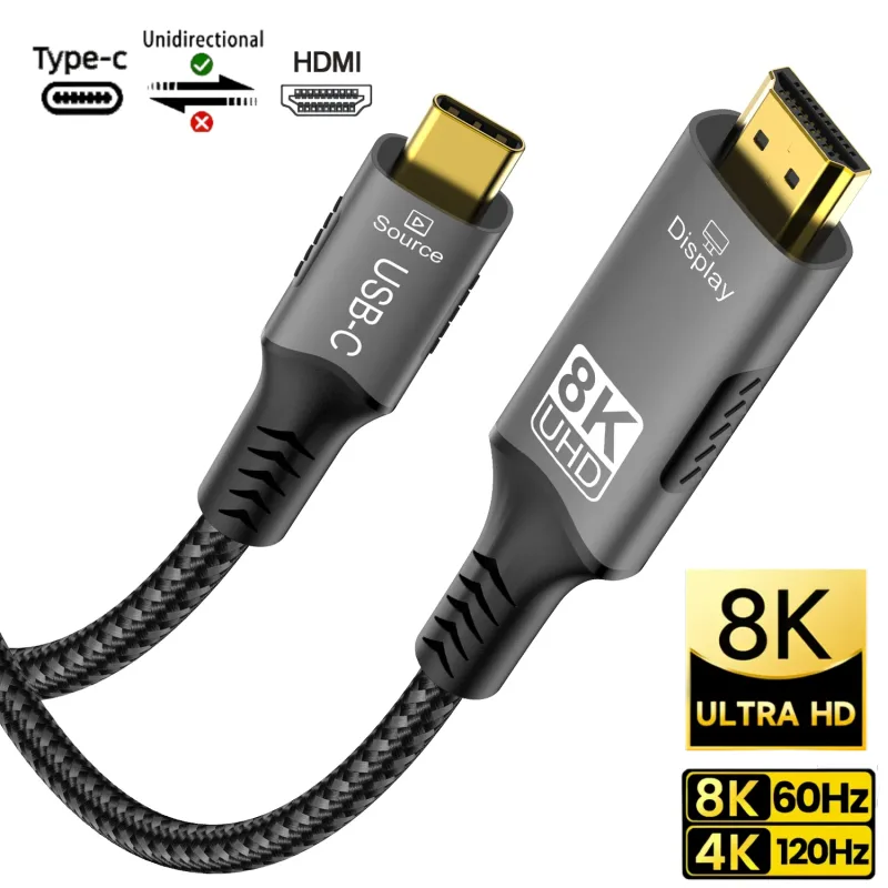 8K@60Hz USB C to HDMI 2.1 Cable 4K@144Hz 2K@240Hz Type C to HDMI 4K 8K Cord Support HDCP 2.3/HDR10 Thunderbolt 3/4 Compatible - image 1