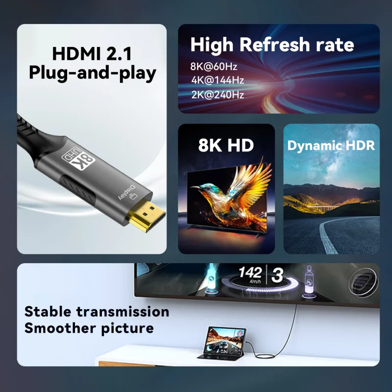 8K@60Hz USB C to HDMI 2.1 Cable 4K@144Hz 2K@240Hz Type C to HDMI 4K 8K Cord Support HDCP 2.3/HDR10 Thunderbolt 3/4 Compatible - image 3