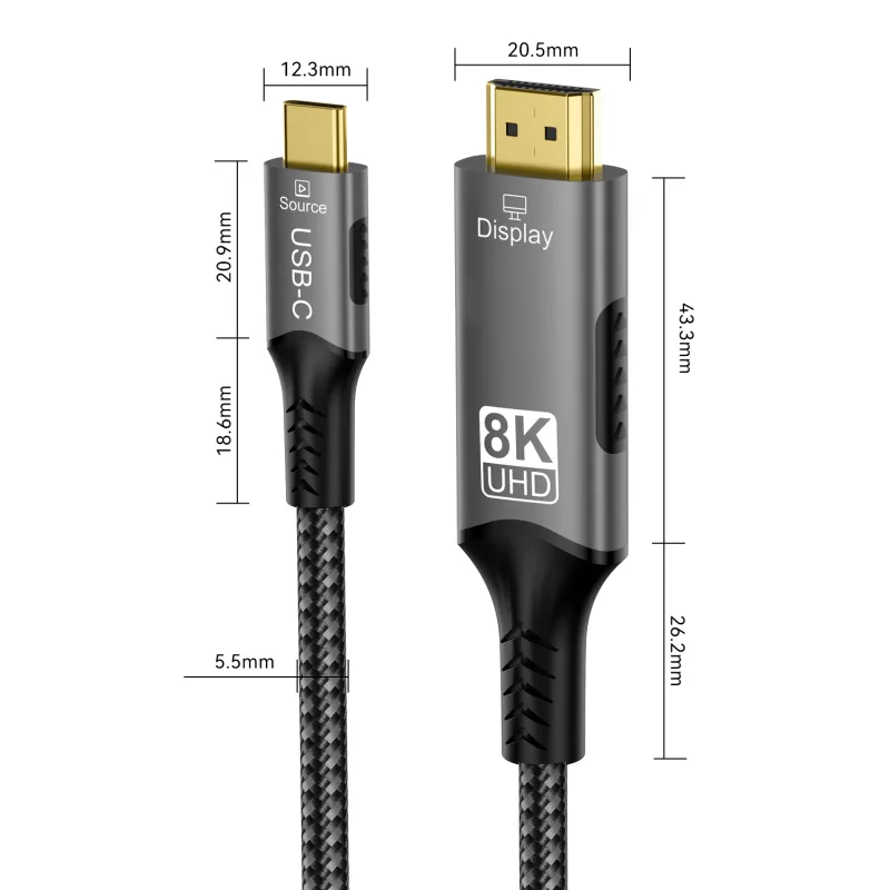 8K@60Hz USB C to HDMI 2.1 Cable 4K@144Hz 2K@240Hz Type C to HDMI 4K 8K Cord Support HDCP 2.3/HDR10 Thunderbolt 3/4 Compatible - image 6
