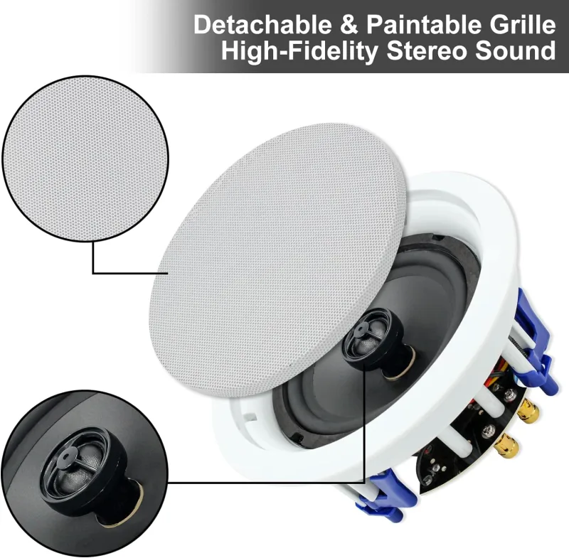 Herdio Passive Ceiling Speakers 6.5‘’ 320W 2-Way Round Flush Mount Speakers Perfect For Home Theater Living Room Bathroo image 3