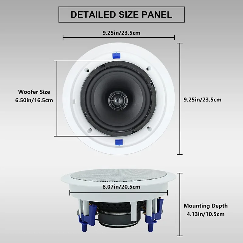 Herdio Passive Ceiling Speakers 6.5‘’ 320W 2-Way Round Flush Mount Speakers Perfect For Home Theater Living Room Bathroo image 4