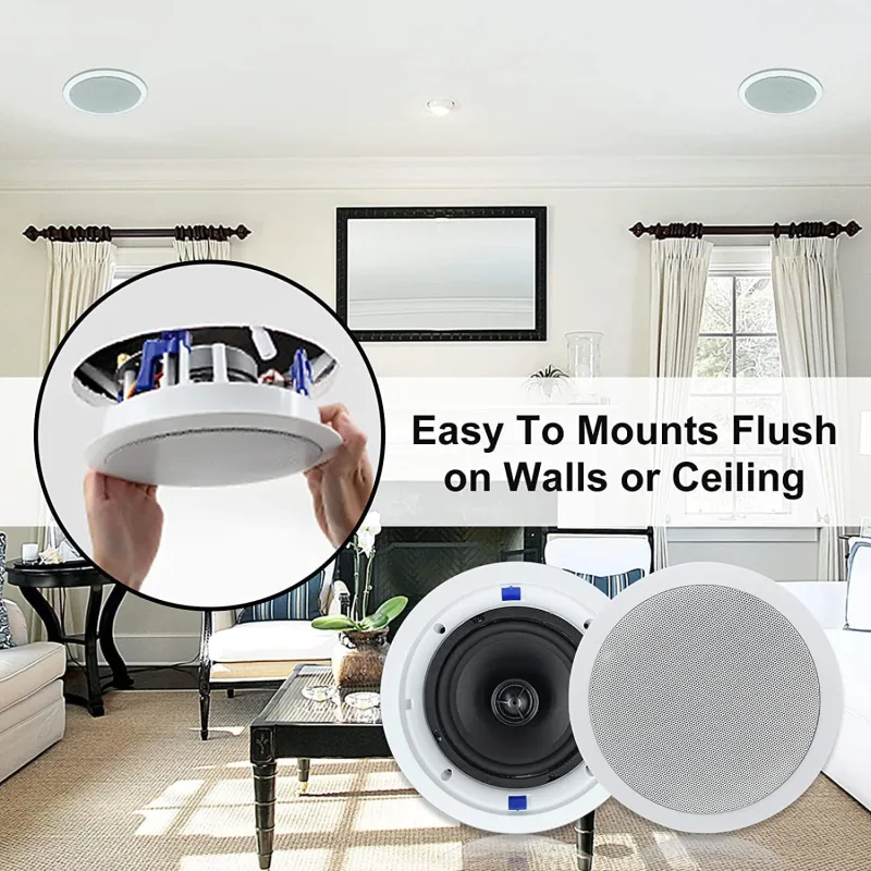 Herdio Passive Ceiling Speakers 6.5‘’ 320W 2-Way Round Flush Mount Speakers Perfect For Home Theater Living Room Bathroo image 5
