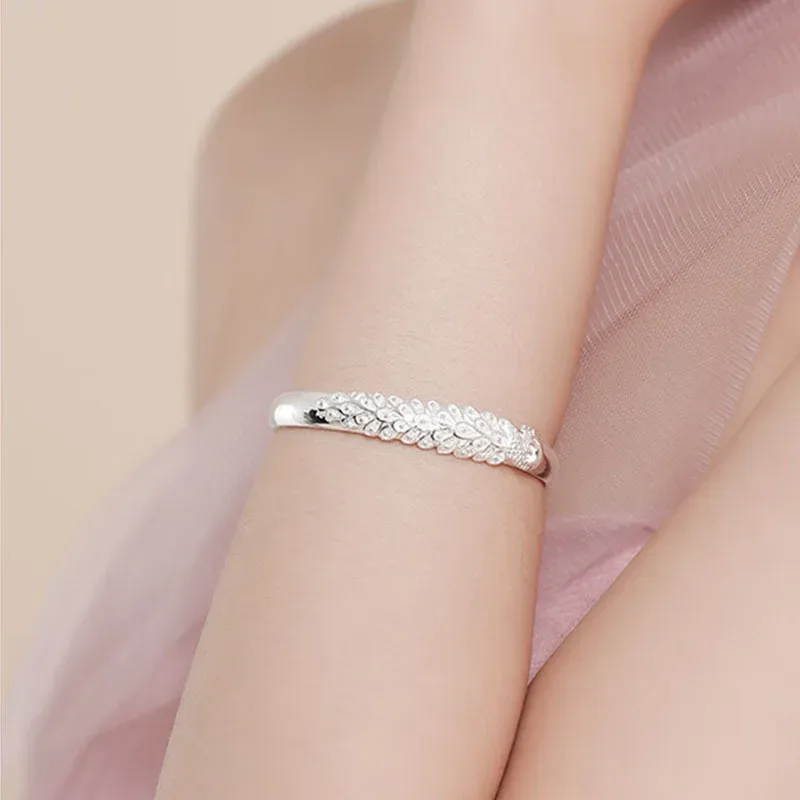 925 Sterling Silver Peacock Opening Screen Bracelet For Women Luxury Designer Texture Open Bracelets Party Original Jewe image 2