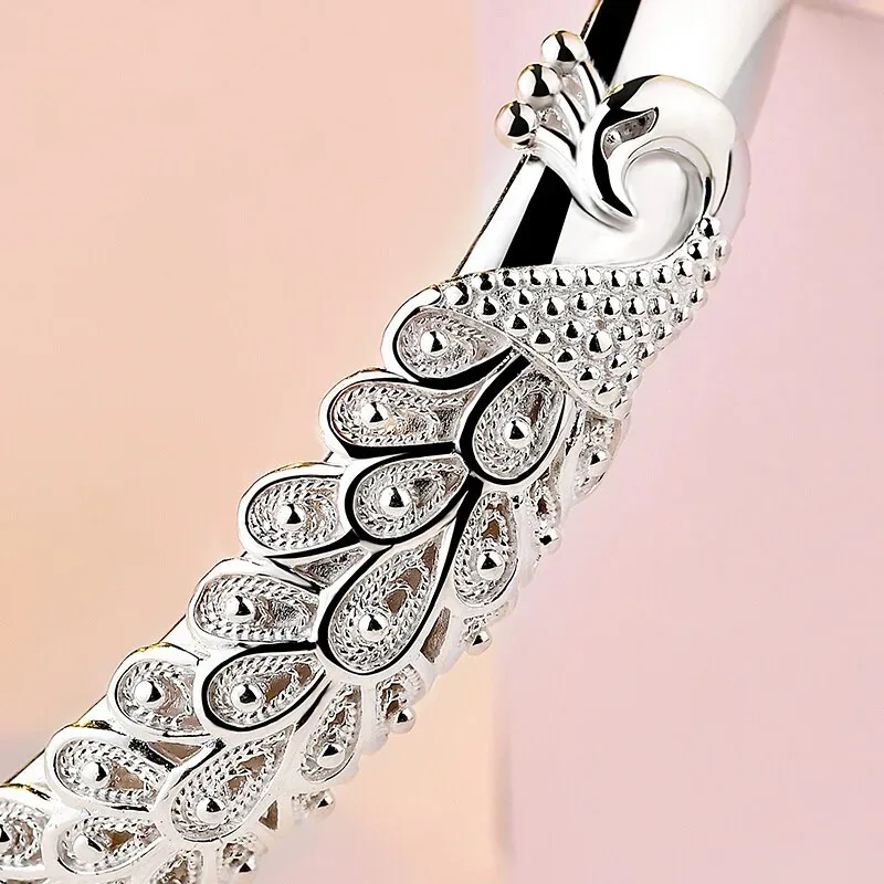 925 Sterling Silver Peacock Opening Screen Bracelet For Women Luxury Designer Texture Open Bracelets Party Original Jewe image 6