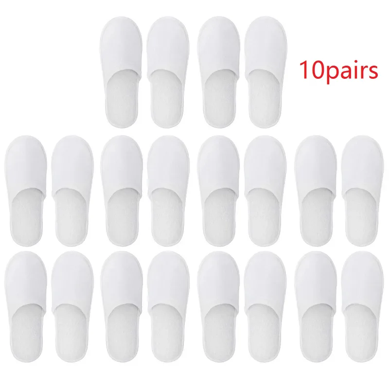 10pairs Disposable Closed Slippers For Men And Women Hotel Shoes Guest Shoes White - image 1