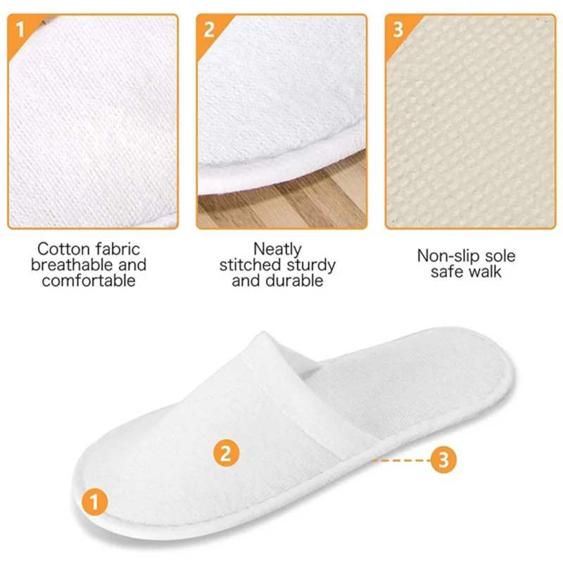 10pairs Disposable Closed Slippers For Men And Women Hotel Shoes Guest Shoes White detail 3