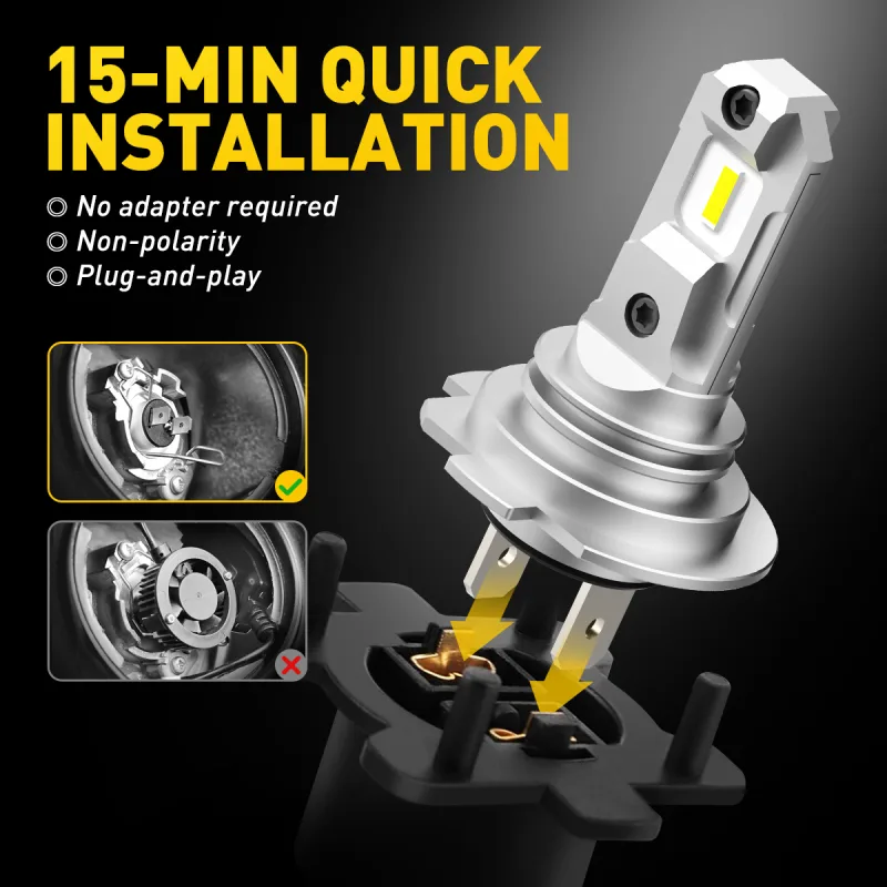 AUXITO 2Pcs H7 LED Headlight 60W H1 LED Bulb CSP Fanless Wireless Moto Lights Mini Car Headlamp 12V Auto Fog Lamps Plug  image 3