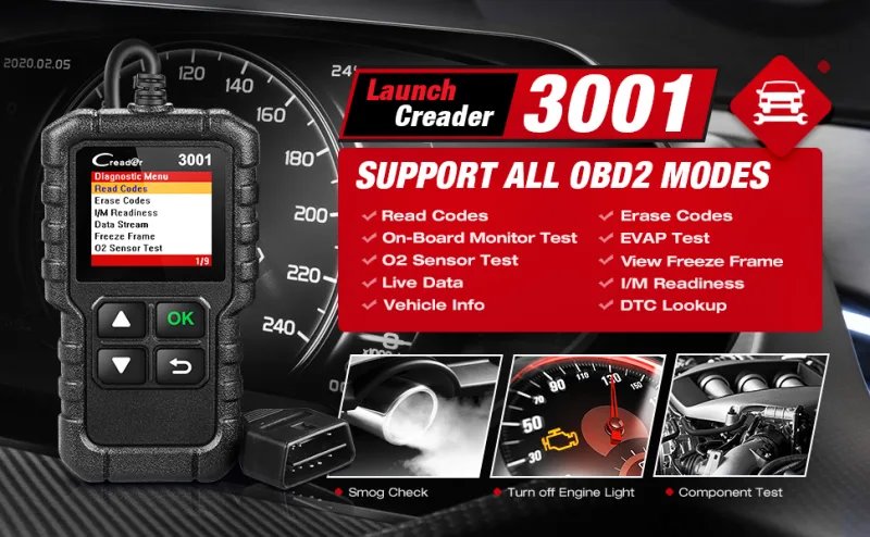 Launch X431 CR3001 Support Full OBDII/EOBD function Creader 3001 diagnostic tool Multilingual code reader scanner PK CR319 OM123 detail 1