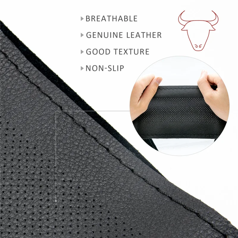 3 Colors DIY Sew Genuine Leather Car Steering Wheel Cover Punched Anti-slip Breathable 38cm 15inch for Lada Kia Hyundai Toyota - image 4