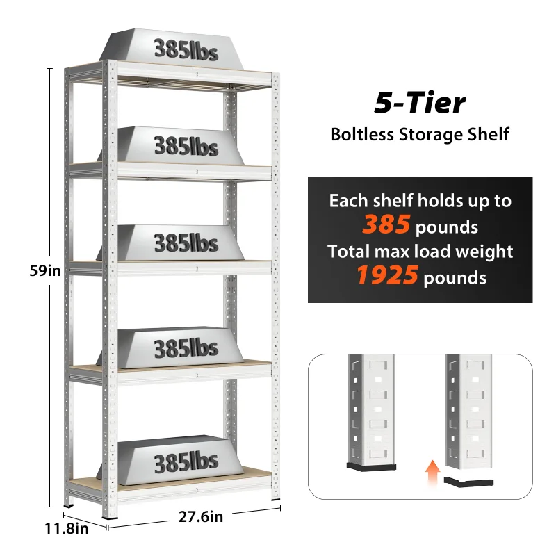 DayPlus Shelving Unit for Garage Shed Storage, 5 Tier Shelf Unit, Boltless Racking Adjustable Shelf Rack Unit Free Stand image 2