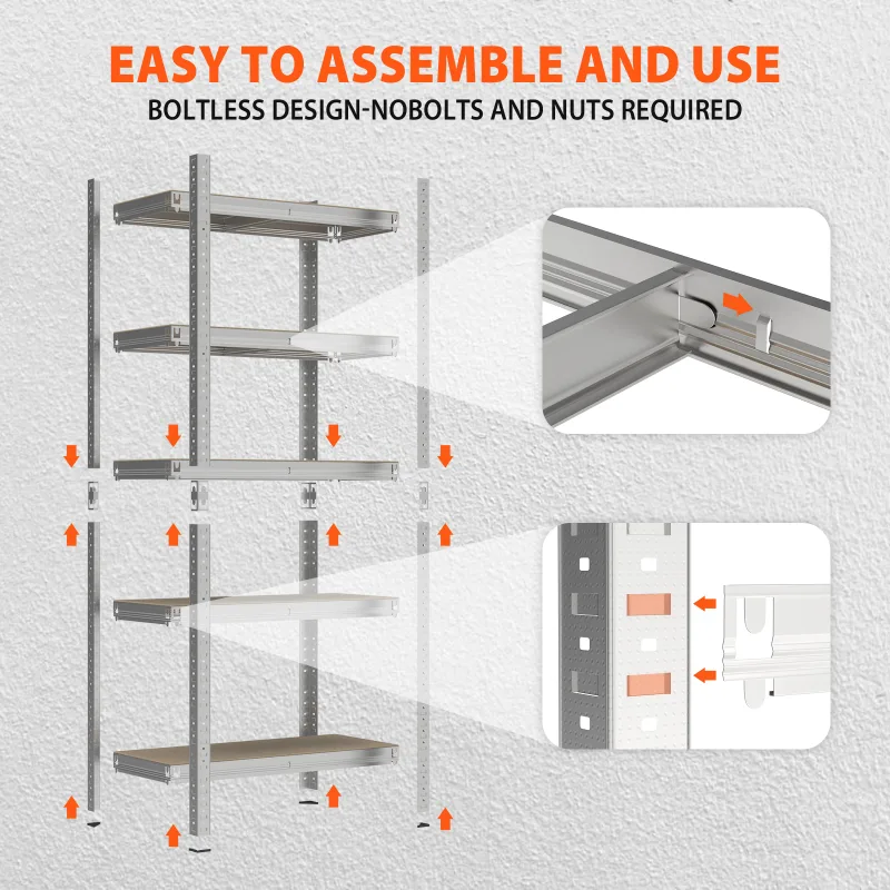 DayPlus Shelving Unit for Garage Shed Storage, 5 Tier Shelf Unit, Boltless Racking Adjustable Shelf Rack Unit Free Stand image 4