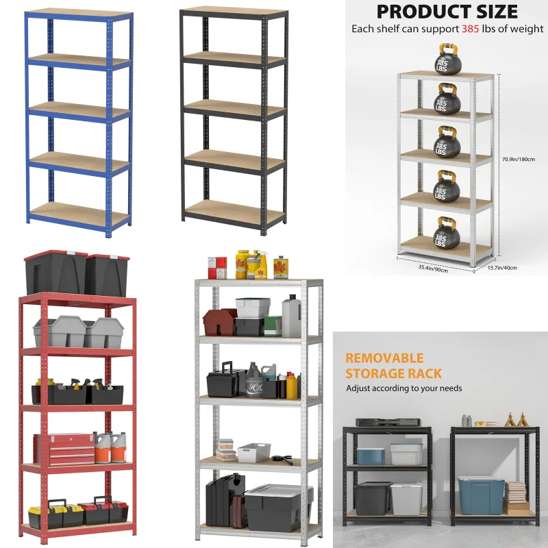 DayPlus Shelving Unit for Garages and Sheds 180x90x40cm Racking Storage Shelves Metal Shelving 5 Tier Boltless Garage St image 1