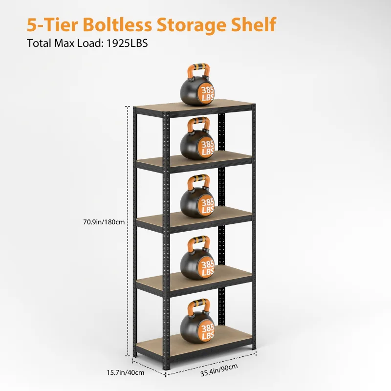 DayPlus Shelving Unit for Garages and Sheds 180x90x40cm Racking Storage Shelves Metal Shelving 5 Tier Boltless Garage St image 2