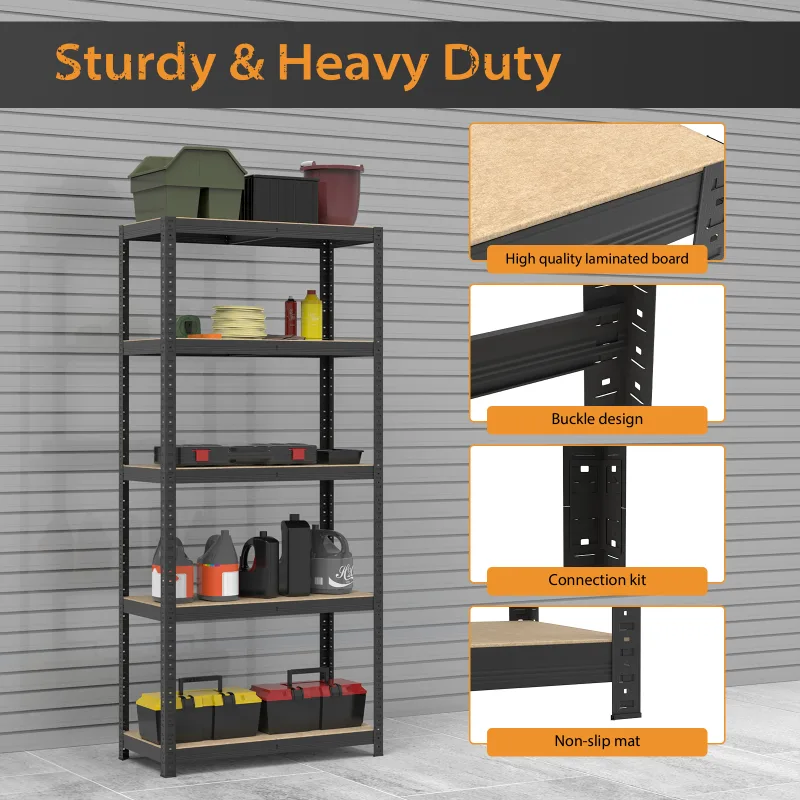 DayPlus Shelving Unit for Garages and Sheds 180x90x40cm Racking Storage Shelves Metal Shelving 5 Tier Boltless Garage St image 4