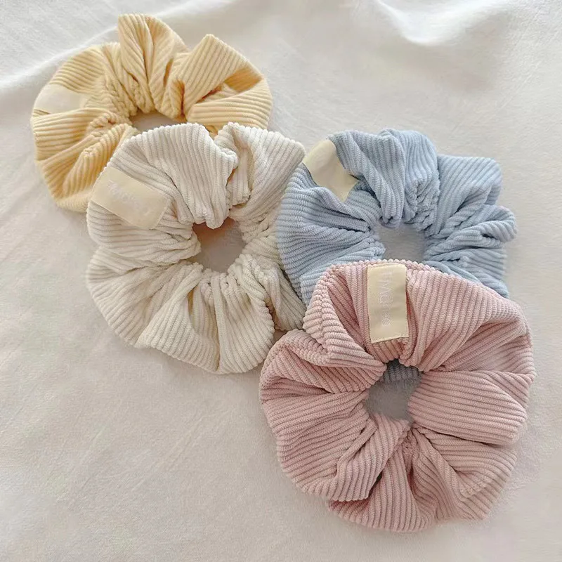 Vintage Solid Color Corduroy Stripe Hair Scrunchie Elastic Hair Bands Korean Hair Accessories For Women Girls Ponytail H