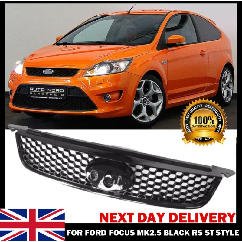 FOR FORD FOCUS MK2.5 MK2 RS ST STYLE SPORT GLOSS BLACK HONEYCOMB FRONT TOP GRILL image 1