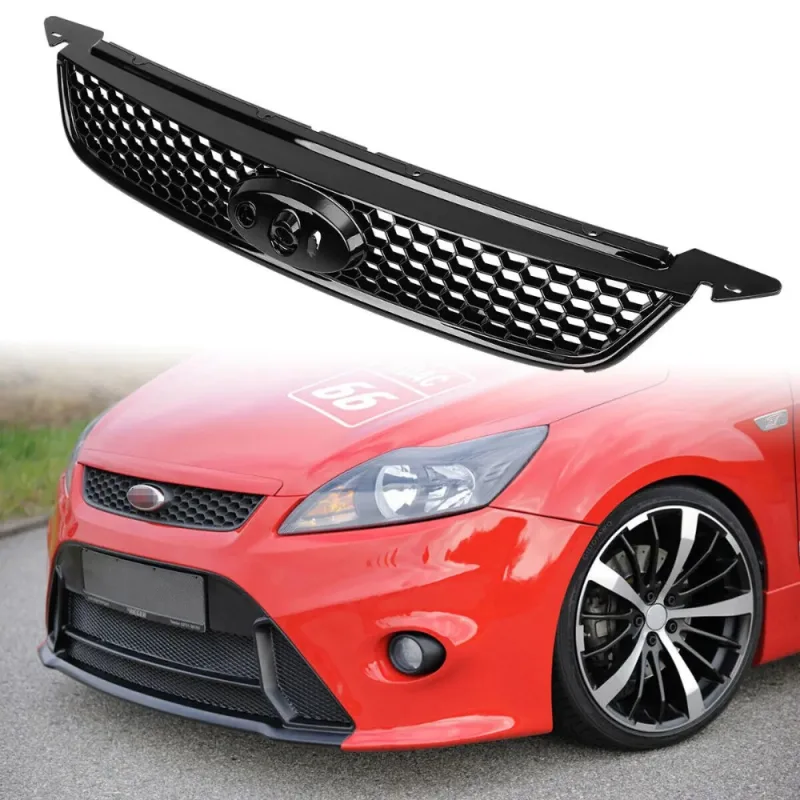 FOR FORD FOCUS MK2.5 MK2 RS ST STYLE SPORT GLOSS BLACK HONEYCOMB FRONT TOP GRILL image 2