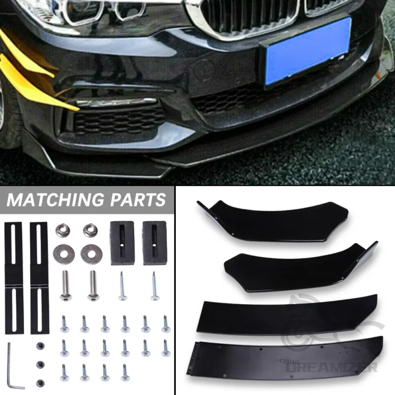 4PCS Universal Car Front Bumper Lip Body Kit Spoiler Canard Splitter Diffuser Glossy Black For bmw e90 For golf 5 For ma image 2
